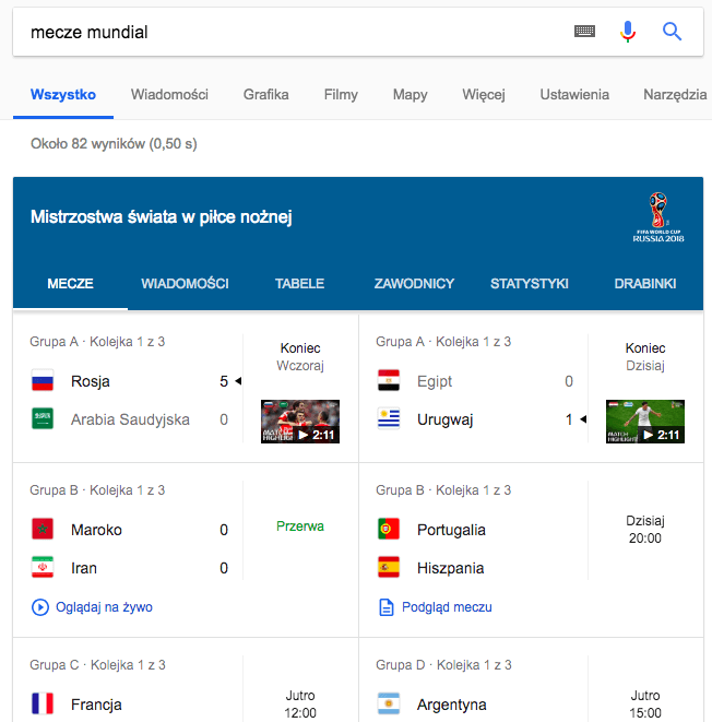 mundial mecze widget google